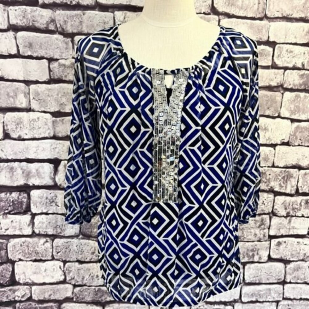 INC 3/4 Sleeve Sheer Blouse W/ Spaghetti Strap Tank Size M